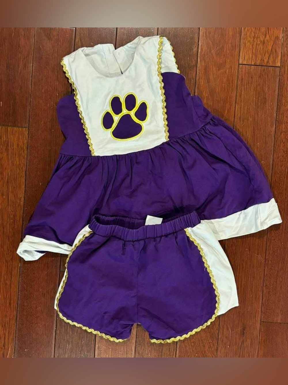 Purple & White Paw Print Kids Costume Dress and Shorts